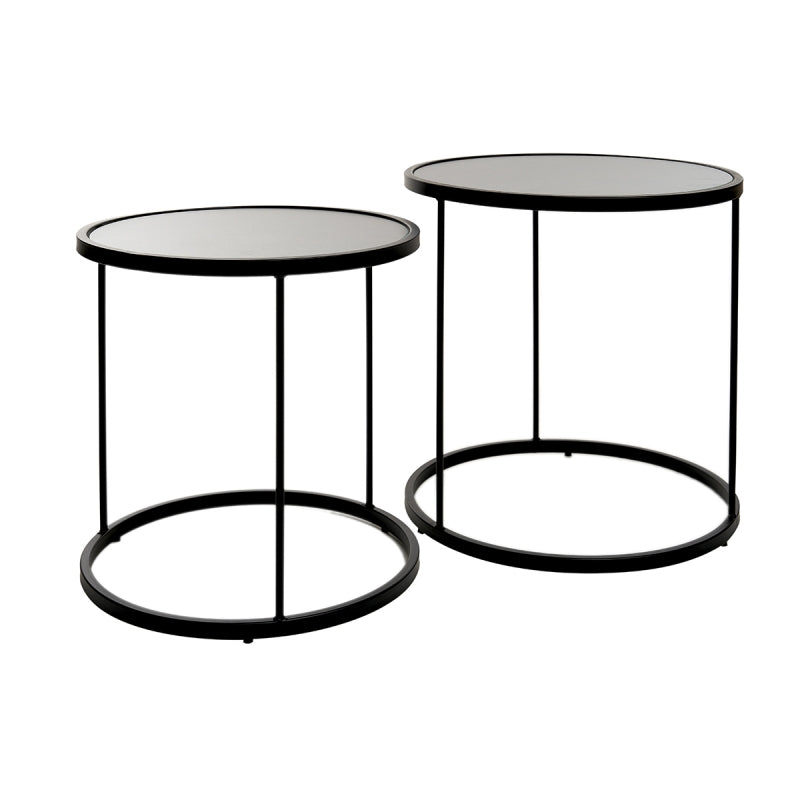 Set de 2 tables d'appoint Merry acier verre effet pierre