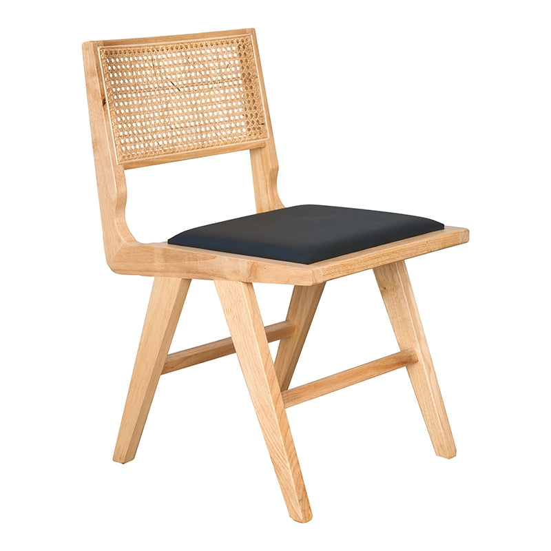 Cadeira de jantar Canet de vime e semi-couro preto