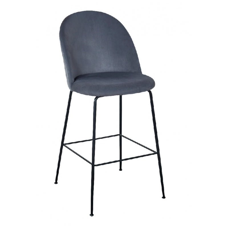 Tabouret de bar Rosi en velours gris graphite H75 cm