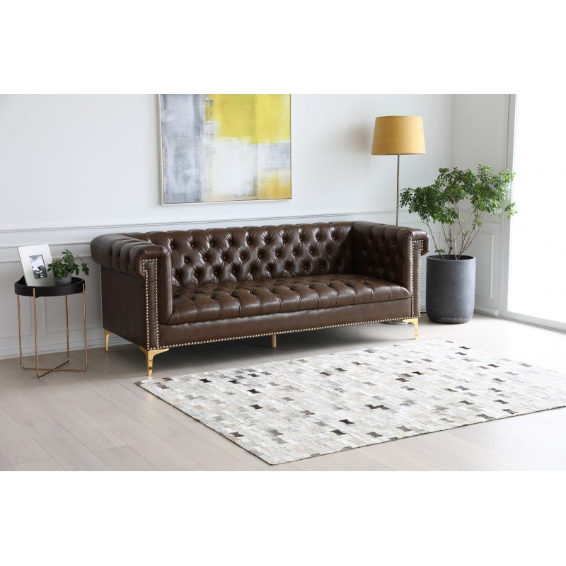 Canapé Chester 3 places capitone 213cm marron semi cuir Julyan