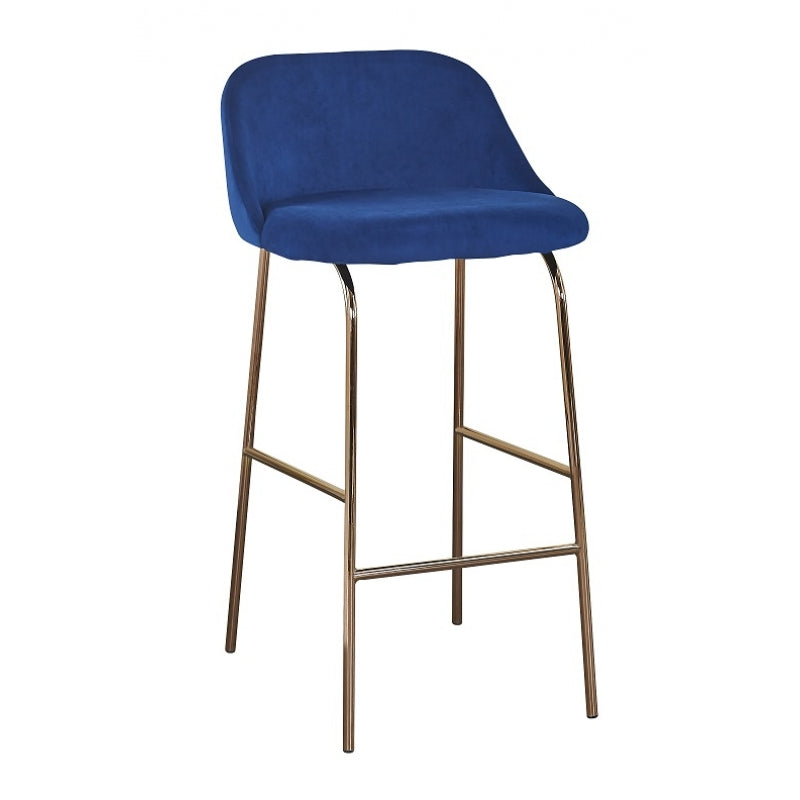 Tabouret de bar Moma en velours bleu doré