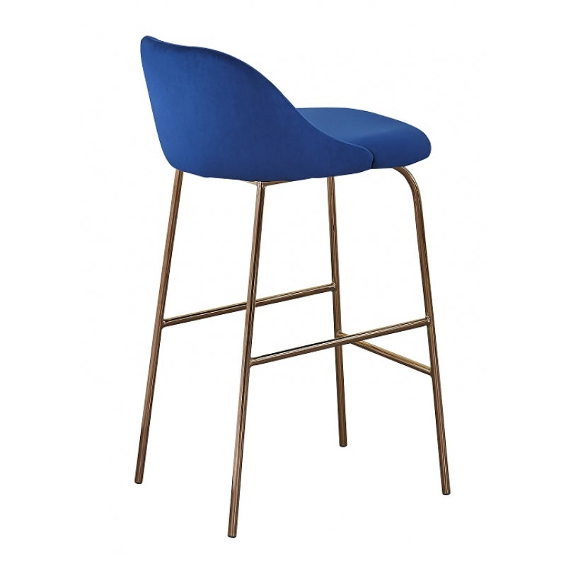 Tabouret de bar Moma en velours bleu doré