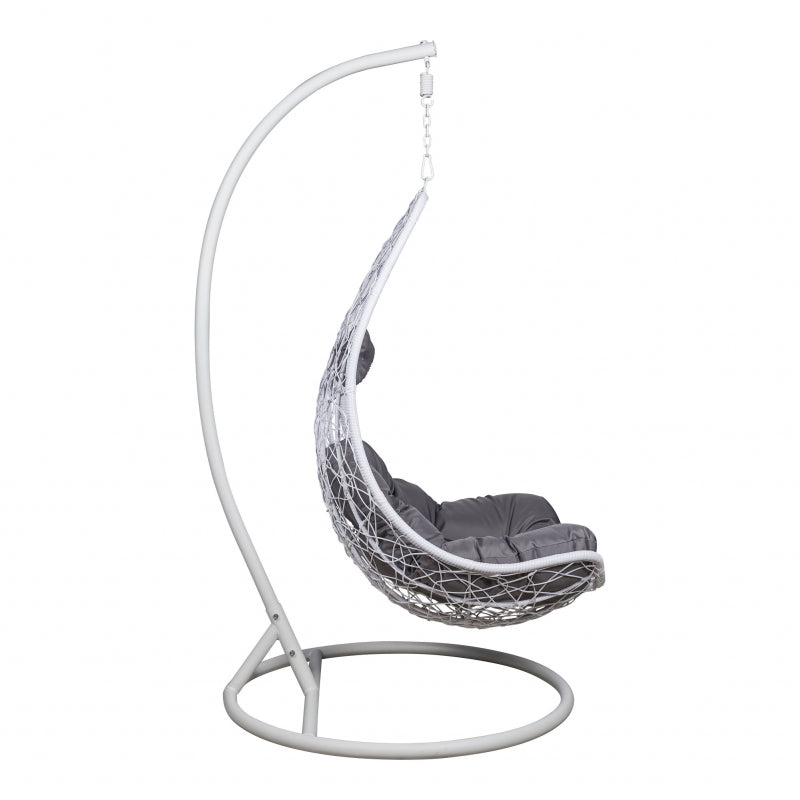 Fauteuil suspendu Isis en rotin synthétique blanc avec structure blanche