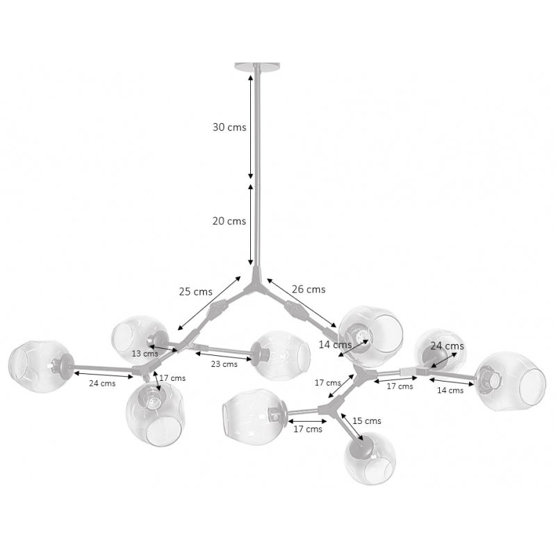 Lámpara de techo Chandelier 9 negro bolas azul