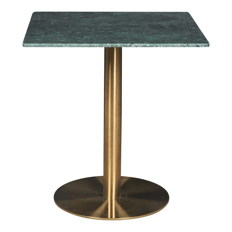 Table ronde inox plateau marbre vert carré doré 70x70
