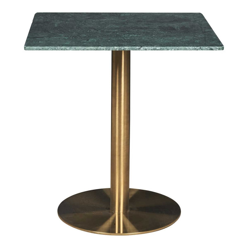 Mesa redonda de aço inox com tampo de mármore verde quadrado dourado 70x70