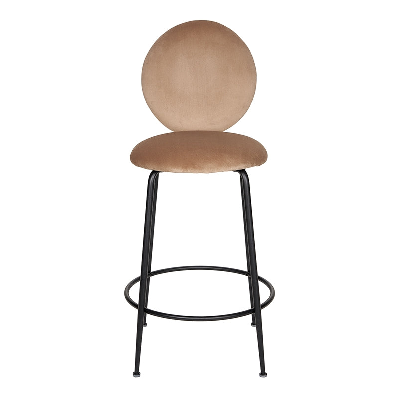 Tabouret en velours beige avec dossier en acier noir Beach 65