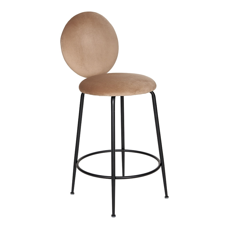 Tabouret en velours beige avec dossier en acier noir Beach 65