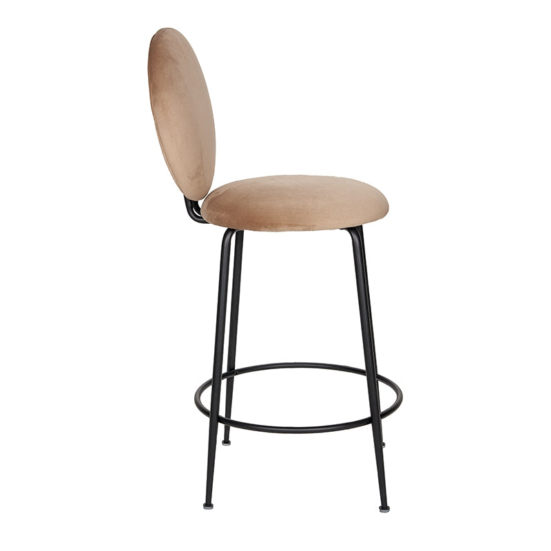 Tabouret en velours beige avec dossier en acier noir Beach 65