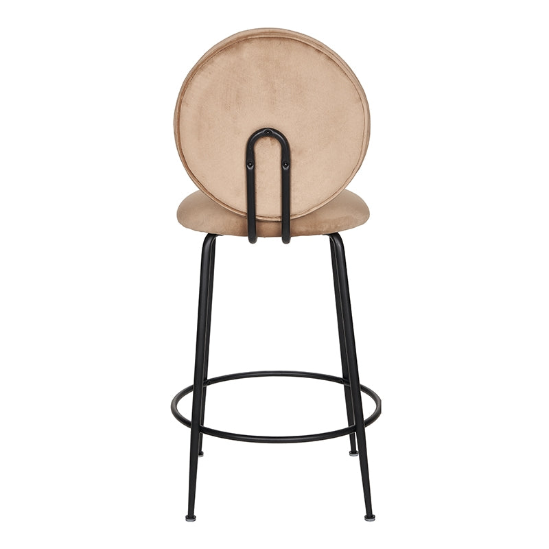 Tabouret en velours beige avec dossier en acier noir Beach 65