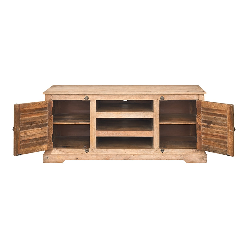 Portas e prateleiras de armário de tv em madeira de mangueira Omaha