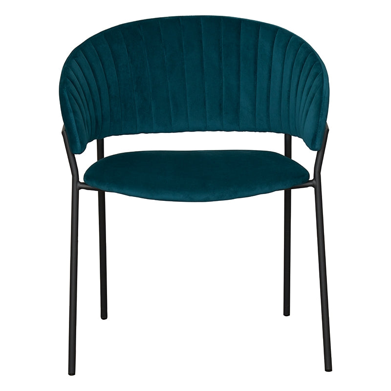 Cadeira de jantar em veludo Diana aço preto azul
