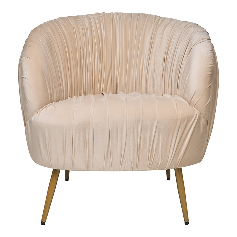 Fauteuil Venice en velours beige et pieds dorés