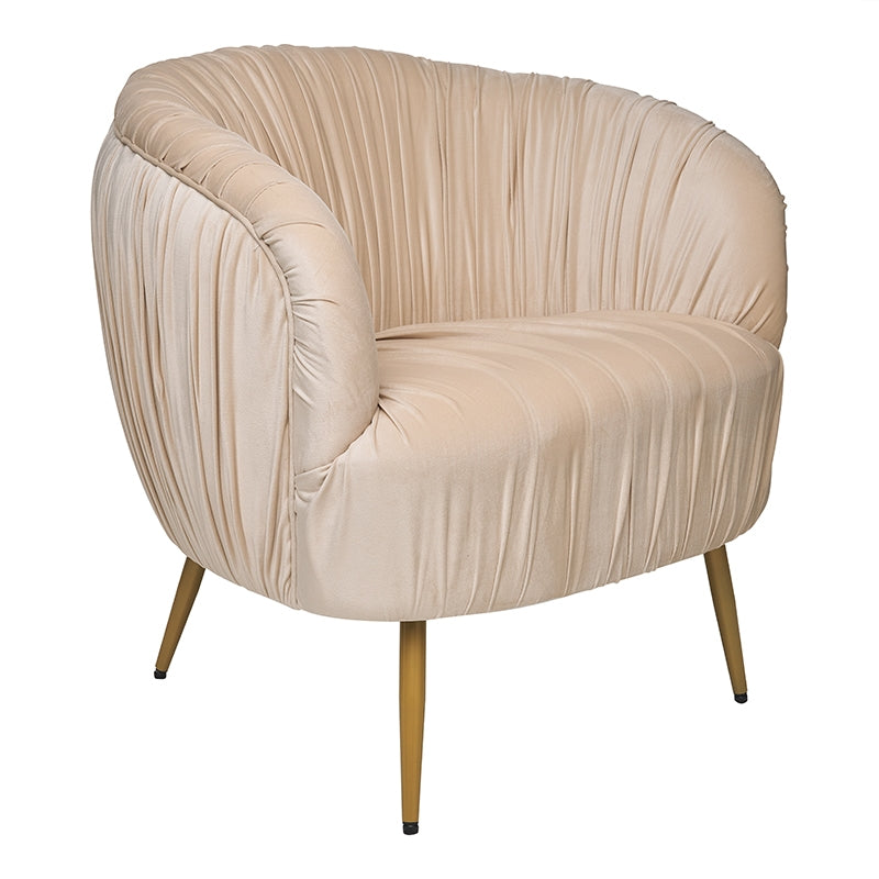 Fauteuil Venice en velours beige et pieds dorés