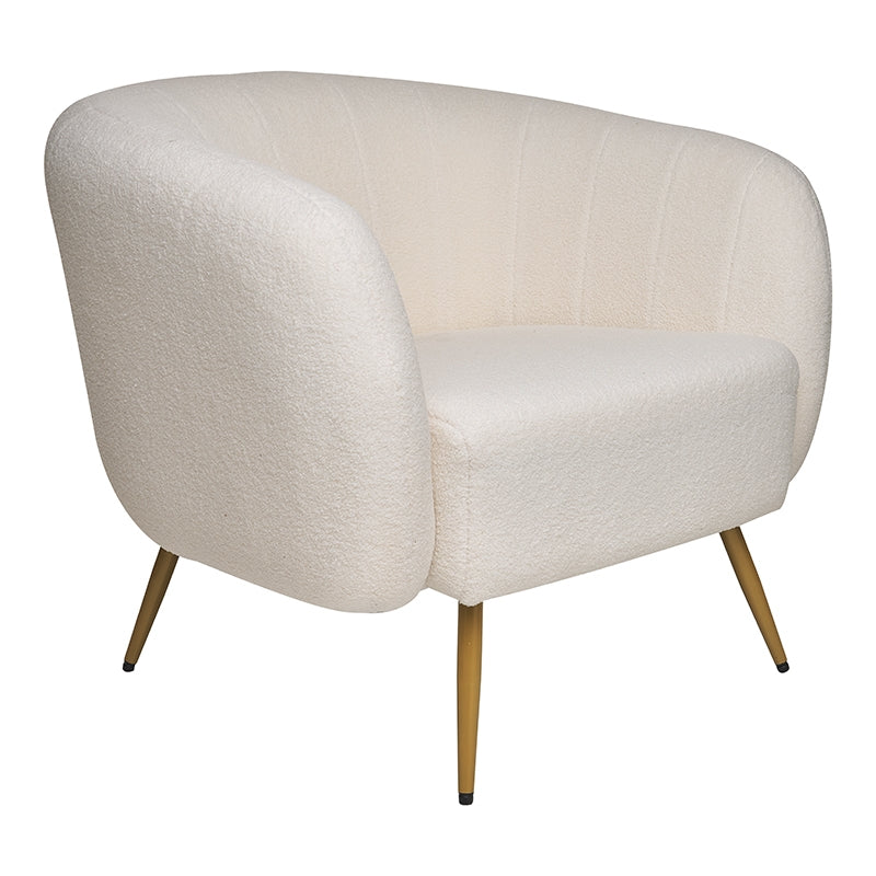 Fauteuil Bouclé pieds dorés Blanc océan