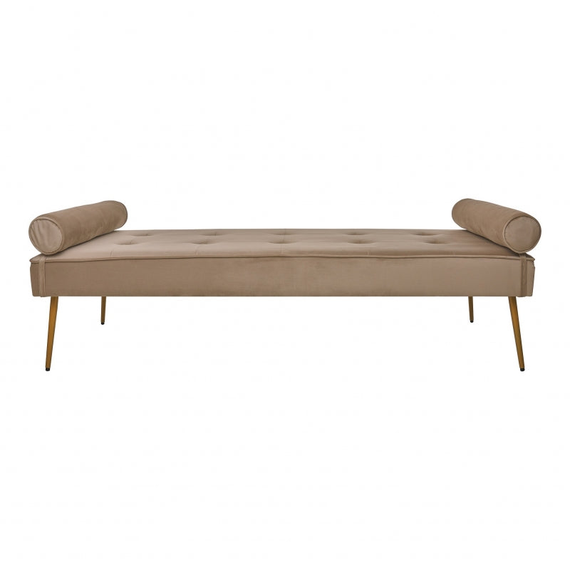 Banquette en velours pieds dorés Sophie beige