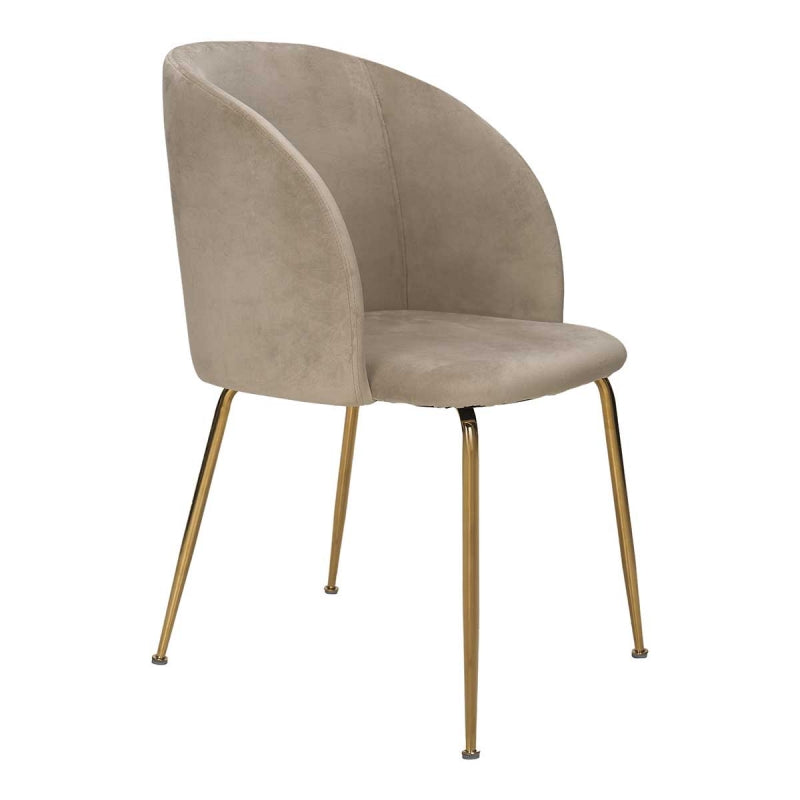 Chaise de salle à manger Klark en velours beige avec accoudoirs pieds dorés