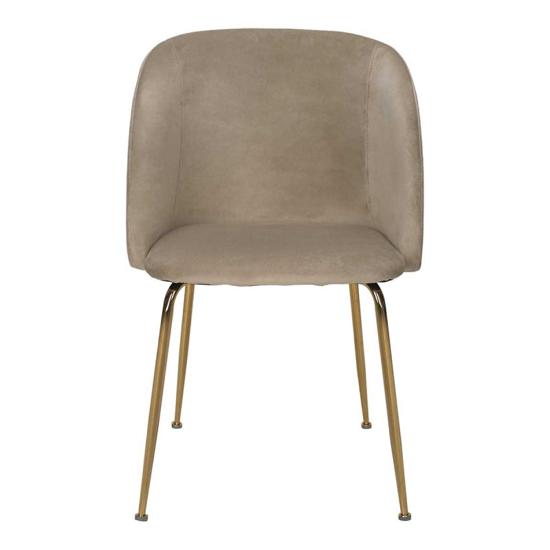 Chaise de salle à manger Klark en velours beige avec accoudoirs pieds dorés