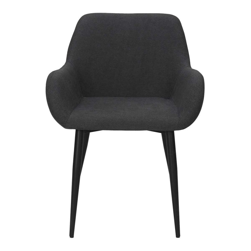 Cadeira de jantar com braços pernas pretas tecido cinza escuro Leonel