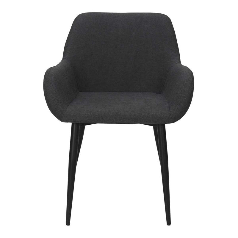 Chaise de salle à manger avec accoudoirs pieds noirs tissu gris foncé Leonel