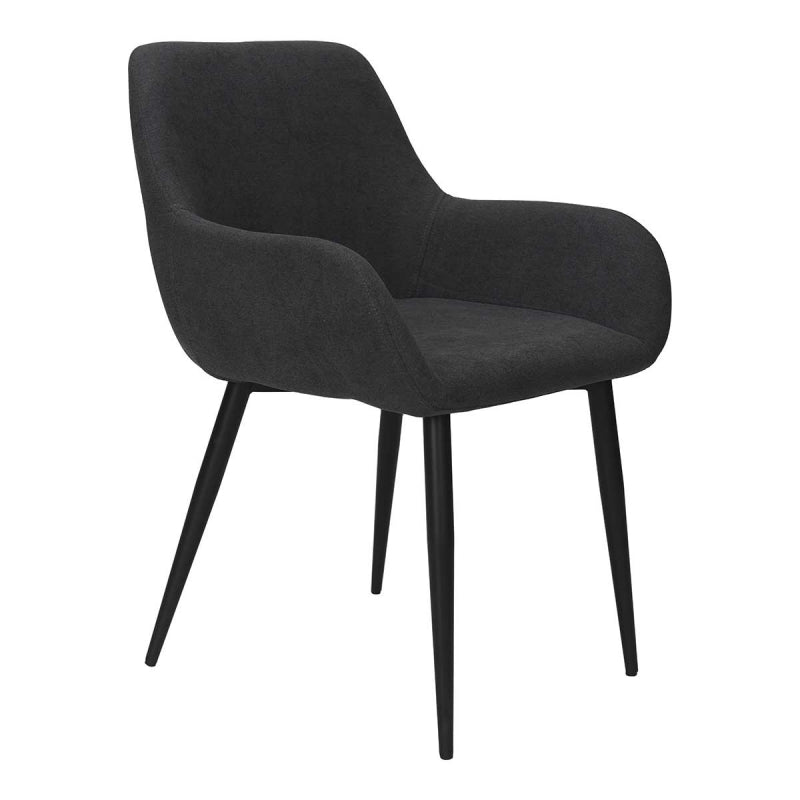 Chaise de salle à manger avec accoudoirs pieds noirs tissu gris foncé Leonel