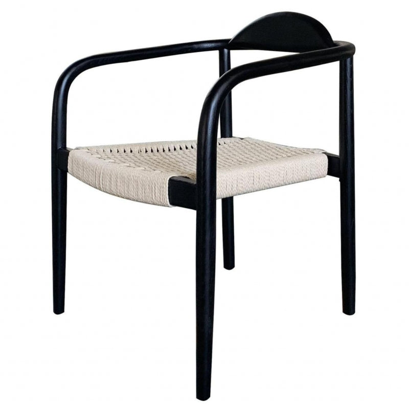 Cadeira de jantar com braços de madeira preta e assento em corda Adara