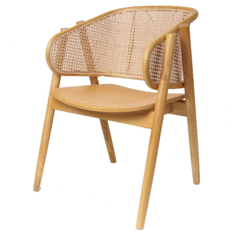 Chaise de salle à manger nordique avec accoudoirs en bois naturel et rotin Stuart