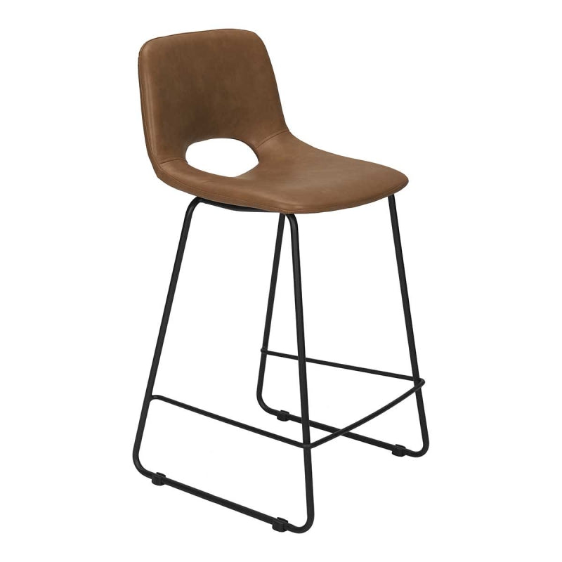 Tabouret de bar semi-cuir camel H65 Medina